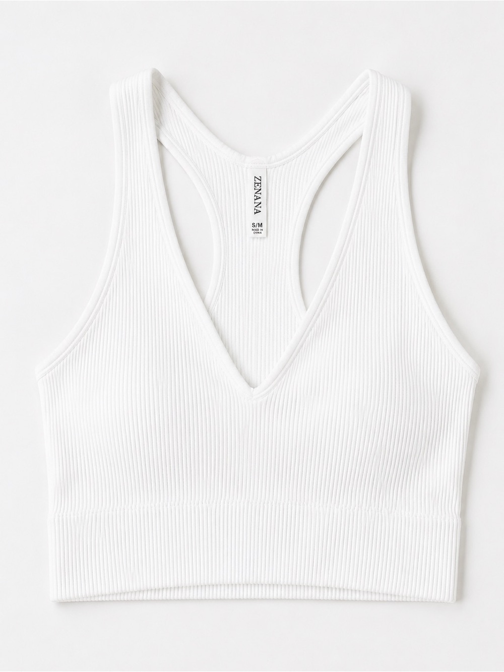Zenana Ribbed Racerback Brami Crop Top – White | Size S/M | NWOT